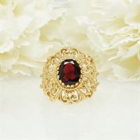 טבעת זהב מרשימה|אבן אדומה גרנט טבעית