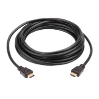 כבל HDMI 5M צבע זהב Aten 2L-7D10H High 4K – שם המוצר המלא כבל שחור אחד מגולגל עם מחברי HDMI זהובים בקצותיו