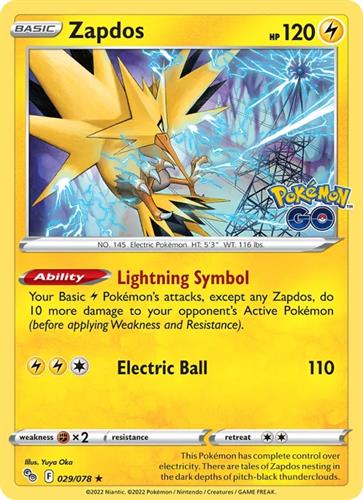 קלף בודד single פוקימון - zapdos - Pokemon Go - 029/078