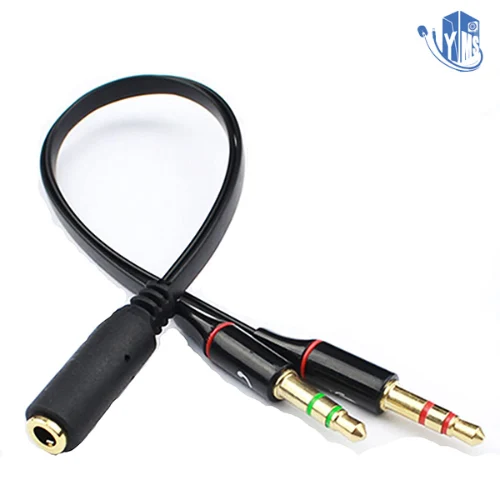 אודיו סטריאו נקבה 3.5mm ל- 2 זכר 3.5mm אוזניות ומיקרופון ספליטר צבע שחור