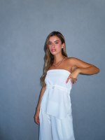 BELTED STRAPLESS  TOP- WHITE