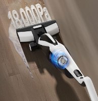 שואב שוטף אלחוטי Deerma VX100 – לבן ושחור יונק לכלוך רטוב מעץ עם כיתוב 18 000Pa