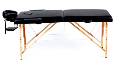 שולחן עיסוי מקצועי 180×60 ס”מ Medics Care MC-110 – שחור פתוח עם רגלי עץ בהירות ומשענת ראש מתכווננת
