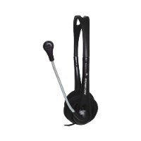 אוזניות עם מיקרופון Silver Line HS-013V – אוזניות קשת שחורות עם מיקרופון גמיש על רקע לבן פריט בודד