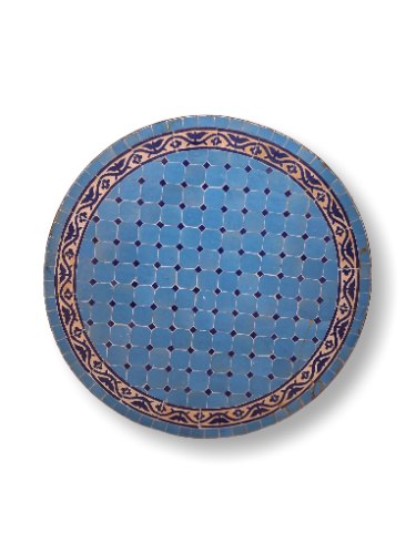 שולחן מוזאיקה טורקיז כחול עיטורים - קוטר 80