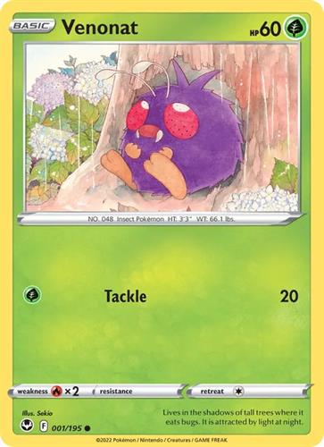 קלף בודד single פוקימון - venonat - Silver Tempest - 001/195