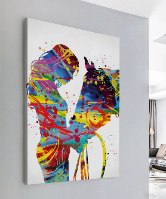 "Pure Love" תמונת קנבס לבית-הדפס צבעוני בדמות אישה וסוס על רקע לבן|תמונה לאורך ממוסגרת ומוכנה לתליה