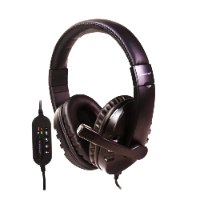 אוזניות למחשב Silver Line HS-009 with USB and Mic – אוזנייה שחורה עם מיקרופון ויחידת שליטה מחוברת על רקע לבן
