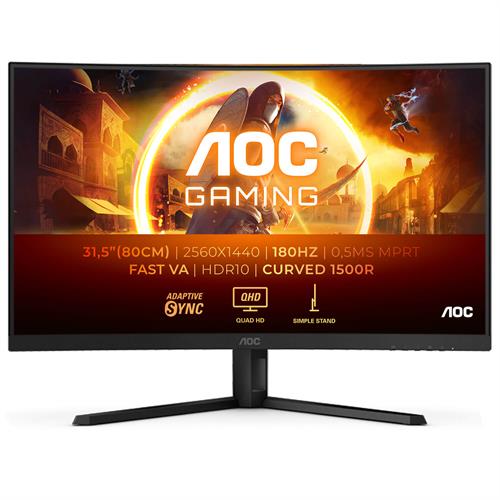 מסך מחשב קעור לגיימינג AOC 31.5" VA QHD 180Hz 0.5ms 1500R