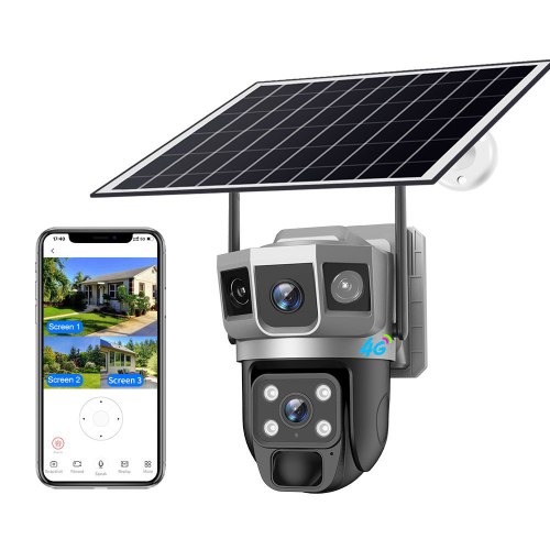 מצלמת אבטחה סולארית (חיבור 4G – סיבוב 360°, 3 עדשות, איכות 4K)