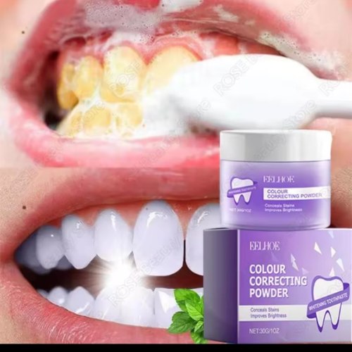 אבקת הלבנת שיניים סגולה לחיוך לבן בזמן קצר EELHOE