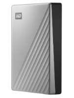 כונן קשיח חיצוני Western Digital My Passport for Mac 4TB – פריט בודד כסוף עם חצי משטח מחורץ וצד שחור USB