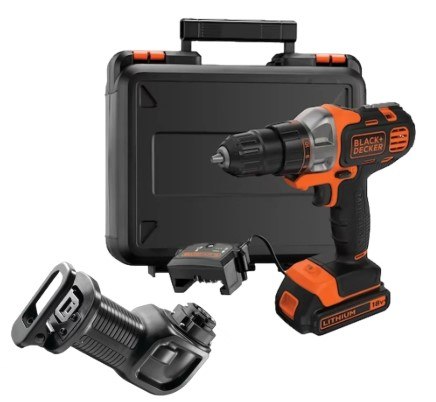 מארז מברגה/מקדחה/מסור + ראש מסור אנכי Black+Decker MULTIEVO 18V
