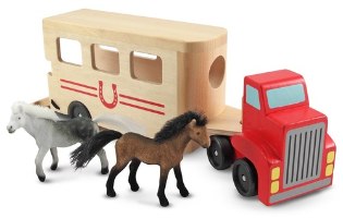סט משאית וקרון מוביל סוסים מעץ + 2 דמויות סוס מליסה ודאג