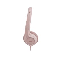 אוזניות עם מיקרופון צבע ורוד Logitech H390 USB – אוזנייה ורודה בודדת עם לוגו logi נראית על רקע לבן