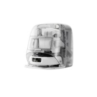 שואב אבק רובוטי DJI ROMO P – תחנת עגינה שקופה המציגה את השואב הרובוטי ורכיבים פנימיים