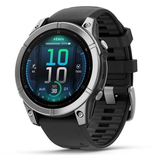 גרמין פניקס E שעון חכם Garmin Fenix E AMOLED 47mm פלדת אל-חלד עם רצועת סיליקון שחורה