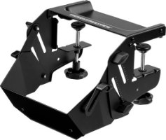 ערכת היגוי Thrustmaster Simrtask WW – מתקן הרכבה שחור ממתכת בעל מנגנוני הידוק וכוונון מונח על רקע לבן