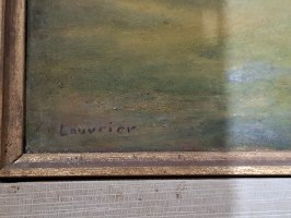 ציור שמן מקורי עתיק – מוריס לובייה (Maurice Louvrier, 1954-1878) במסגרת עץ מפוארת