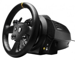 הגה מירוצים עם דוושות Thrustmaster TX-RW Leather Edition Feedback Xbox One/SERIES X/S/PC – הגה שחור עם פס צהוב בראשו מחובר