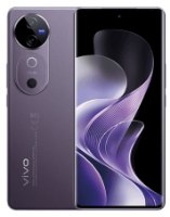 סמארטפון VIVO V40 5G סגול – 120Hz טלפון סגול המציג את גבו ומסכו הקדמי עם טפט מופשט