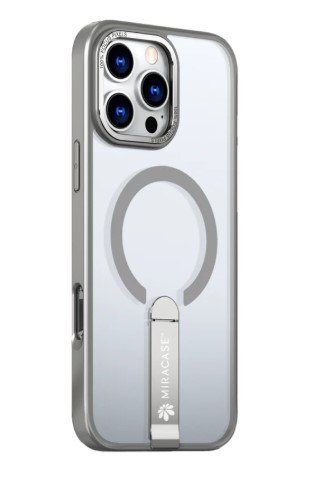 כיסוי אפור עבור Miracase Mirastand iPhone 16 Pro Max – טעינה מהירה כיסוי שקוף עם מסגרת אפורה