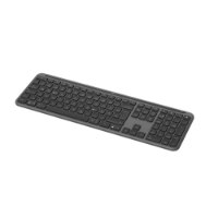 מקלדת גיימינג אלחוטית צבע Logitech K950 Slim Graphite – פריט בודד דק בצבע גרפיט מונח באלכסון על רקע לבן
