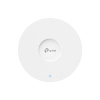 נקודת גישה Omada EAP653 AX3000 – Wi-Fi מכשיר לבן ועגול עם לוגו TP-Link במרכז ונורית כחולה דולקת