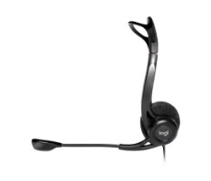אוזניות עם מיקרופון Logitech 960 USB – פריט בודד שחור עם מיקרופון על רקע לבן