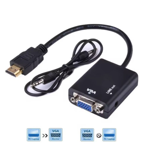 מתאם HDMI ל-VGA נקבה כולל כבל אודיו