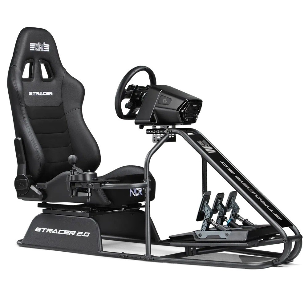 סימולטור מרוצים Next Level Racing Gtracer 2.0 – סימולטור שחור עם כיסא הגה דוושות ומוט הילוכים