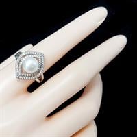 טבעת מכסף משובצת פנינה לבנה וזרקונים RG5960 | תכשיטי כסף 925 | טבעות עם פנינה