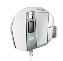עכבר גיימינג חוטי Logitech G502 X – מבט מלמעלה על עכבר לבן עם כבל, גלגלת ואור ירוק