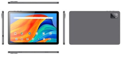 טאבלט בגודל ''Silver Line SL1046 4G RAM AD13 64G 10.1 – פריט בודד במבטים מרובים של הטאבלט האפור כהה קדמי אחורי Wi-Fi