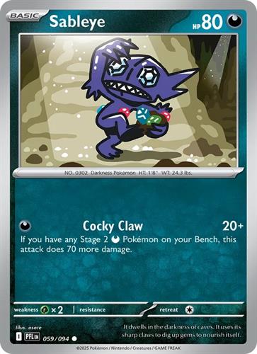 קלף בודד single פוקימון - sableye - Phantasmal Flames - 059/094