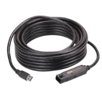 כבל מאריך Aten UE3310 10M USB 3.1 A.Cabel M/F – כבל USB שחור מגולגל עם מחבר זכר ומודול מאריך פעיל
