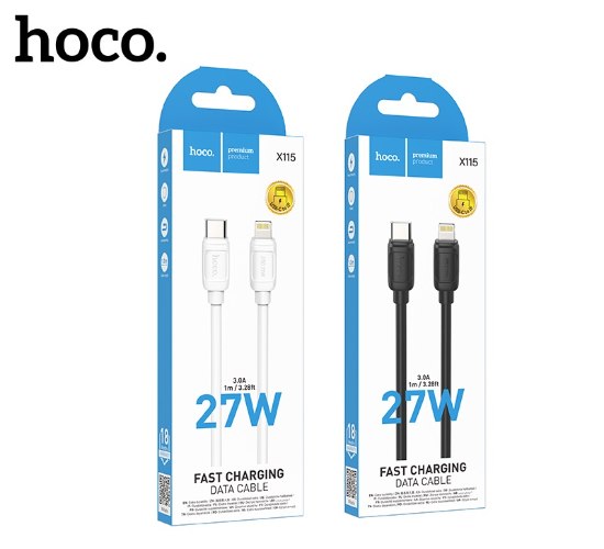 כבל טעינה מהירה והעברת נתונים 27W מבית hoco דגם X115 (חיבור Type-C ל-Lightning)