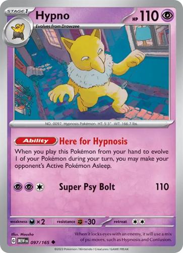 קלף בודד single פוקימון - hypno - 151 - 097/165