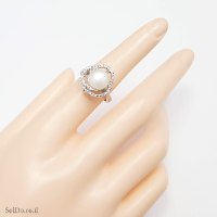 טבעת מכסף משובצת פנינה לבנה וזרקונים RG1775 | תכשיטי כסף 925 | טבעות עם פנינה