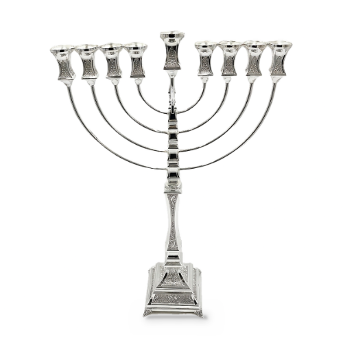 חנוכיה מכסף טהור לבני V ריקוע 55 ס"מ