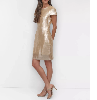 DKNY Women's Dress Sz M Piallettes Short-Sleeve Shift Beige