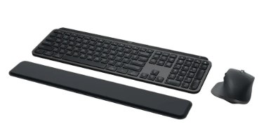 מארז מקלדת ועכבר אלחוטי Logitech MX KEYS S Combo – מקלדת עכבר ומשענת כף יד בצבע שחור מוצגים יחד על רקע לבן USB