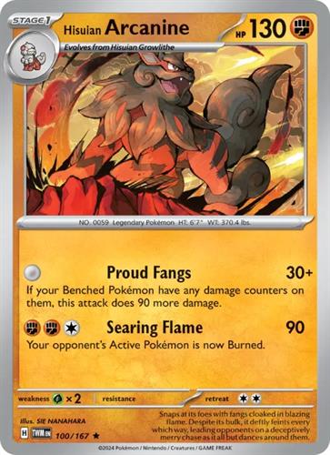 קלף בודד single פוקימון - hisuian arcanine - Twilight Masquerade - 100/167