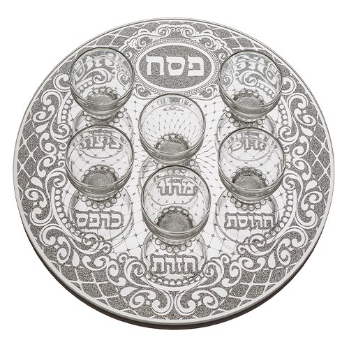 כערת פסח זכוכית מהודר גליטר עם 6 בומצים