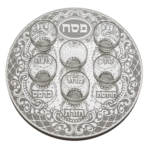 כערת פסח זכוכית מהודר גליטר עם 6 בומצים