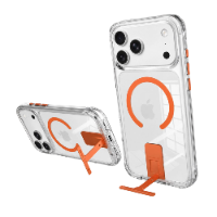 כיסוי איכותי מבית Grip Case ל-IPHONE 17 PRO  מסדרת  MATRIX שקוף כתום תומך MagSafe ומעמד צפייה מובנה