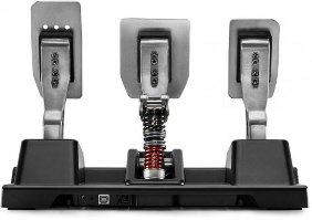 דוושות הגה Thrustmaster T-LCM PC/PS/Xbox – בסיס שחור ושלושה מנופים כסופים עם קפיץ אדום בולט במרכז