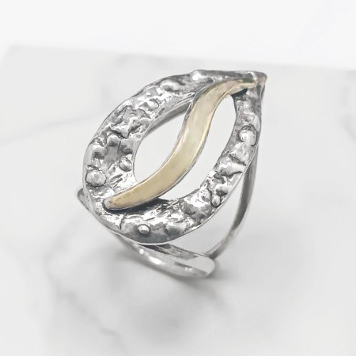טבעת מכסף מעוצבת בשילוב זהב  RG6481 | תכשיטי כסף 925 | טבעות כסף