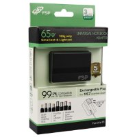 מטען אוניברסלי למחשב נייד FSP Notebook Universal Adapter 65W Twinkle – מטען FSP שחור באריזת קרטון ירוקה