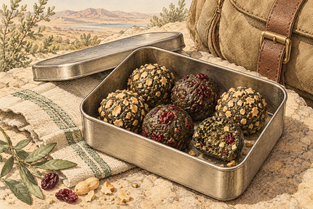 קופסת נשיאה עם כדורי חלבון, ספירולינה, בוטנים וחמוציות